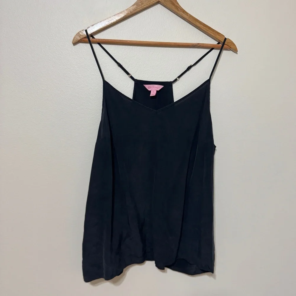Lilly Pulitzer Silk Tank Top Size XL in Onyx Black - Picture 2 of 7